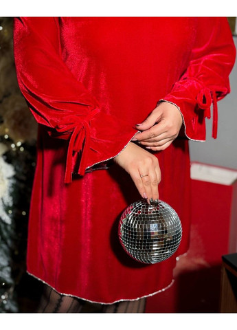 Красное праздничный батальное бархатное платье с камешками — замеры в описании силуэтная GD/GL Модний простір однотонное