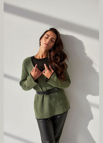 Зеленый демисезонный женский джемпер с черным кантом (2404) Triko Bakh