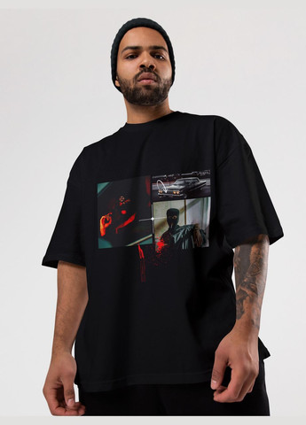 Черная мужская футболка оверсайз urban черная высокая плотность с длинным рукавом Mishe