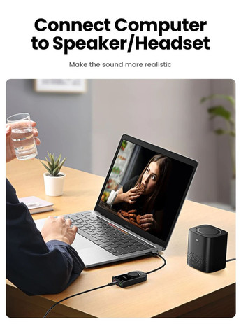 Внешняя звуковая карта CM129 Multifunction с регулятором громкости –15cm, USB 2.0 Ugreen (300523738)