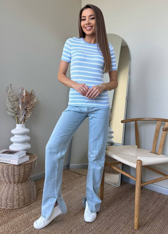 Базова повсякденна приталена кофта в рубчик в смужку з короткими рукавами Україна (330748741)