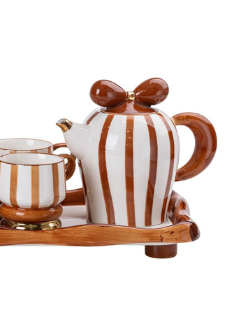 Чайний сервіз на 6 персон з фарфоровою підставкою керамічний для чаю та кави універсальний набір ProDobro (364190112)