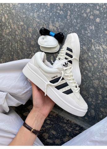 КРОССОВКИ ЖЕНСКИЕ ADIDAS CAMPUS X BAD BUNNY WHITE / BLACK АДИДАС КАМПУС No Brand чёрные демисезоны (367167745)