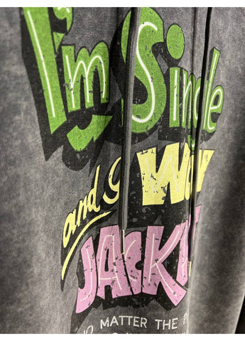 Графітовий худі жіночий a-n 25040 подовжений оверсайз з капюшоном варений тай дай кольоровий напис попереду one size (316806736)