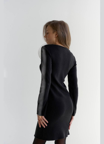 Черное праздничный, повседневный, кэжуал хлопковое платье мини со съемной розой силуэтная Україна однотонное