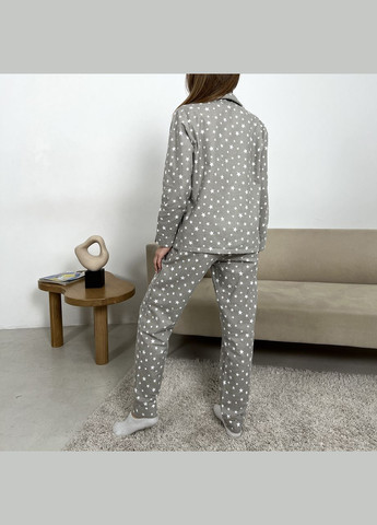 Бордовая пижама (рубашка+штаны) женская теплая фланель серая звезды f31p Cosy