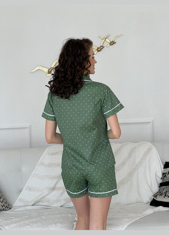 Зелена всесезон піжама домашня жіноча з сатину шорти + сорочка в горошок сорочка + шорти Cosy S520P