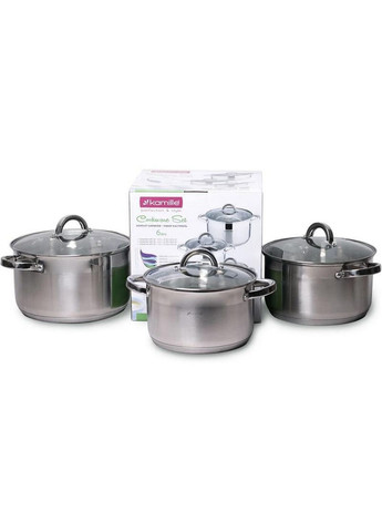 Набор кастрюль Mystery 3 кастрюли 4.5л, 6.3л, 7.8л со стеклянными крышками Kamille (288188292)