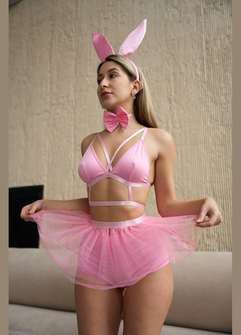 Рожевий комплект спокусливої жіночої білизни костюм "зайки" Simply sexy