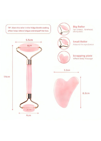 Комплект набор роллер массажер для массажа очищения лица со скребком гуаша натурального розового кварца (476669-Prob) Unbranded (288044369)