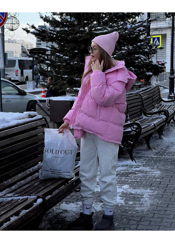 Розовая зимняя ✨женская зимняя куртка-дутик с капюшоном и боковыми фиксаторами замеры в описании✨ куртка-пальто GD/GL Модний простір