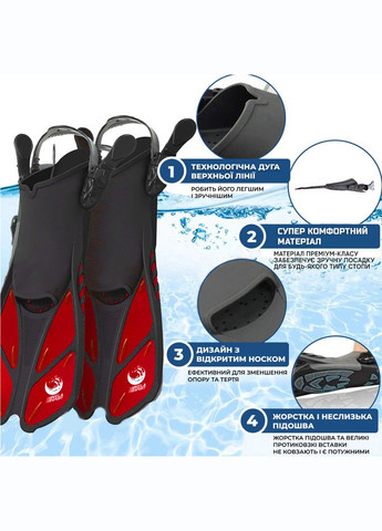 Спортивні ласти для плавання Shark () регульовані для дайвінгу, снорклінгу, басейну, підводного полювання Довжин VelaSport (273422194)