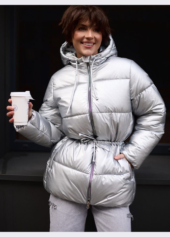 Сіра зимня срібляста куртка з капюшоном та куліскою Dressa