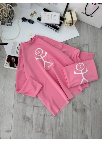 Розовый свитшот женский oversize — замер в описании DK/DL Мода без кордонів надпись без декора (366526992)