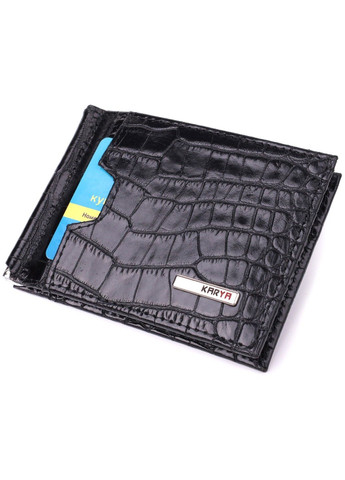 Зручний чоловічий затиск із натуральної фактурної шкіри під крокодила 22886 Чорний Karya (318823542)