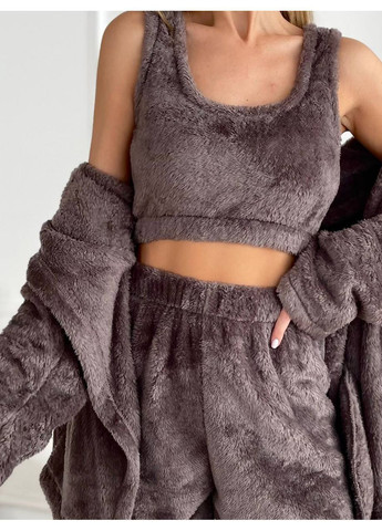 Домашний костюм тройка махра двусторонняя, топ, халат и штаны Україна (364814421)