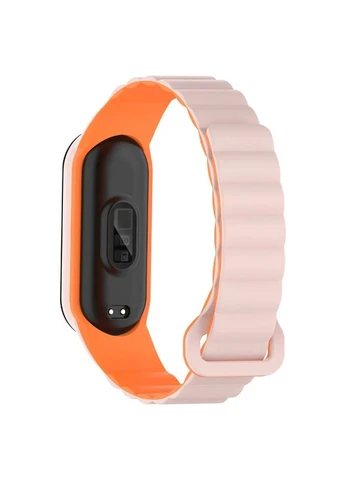 Ремешок Dual-color Magnetic для Xiaomi Mi Band 3/4/5/6/7 силиконовый 22 см Розовый/Оранжевый No Brand (402068996)