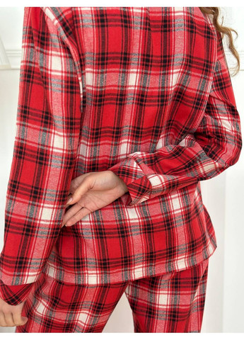 Червона всесезон піжама жіноча домашній костюм в клітинку сорочка + брюки No Brand