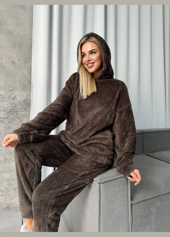 Жіночий костюм для дому з махри коричневого кольору 29909 No Brand (362008380)