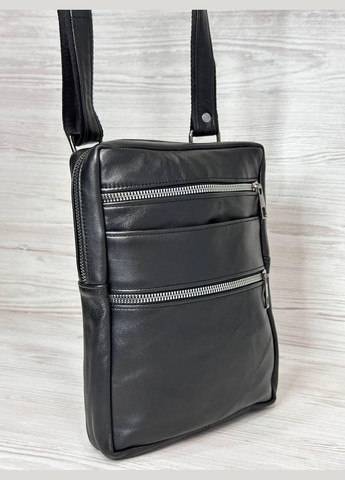 Чоловіча сумка чорна натуральна шкіра 302006 No Brand (326960293)