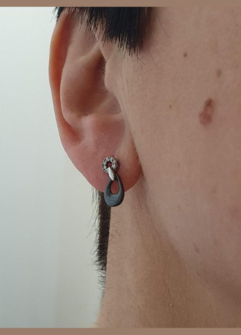 Срібні сережки з керамікою та фіанітами. С2026Ч Aurora (315832230)