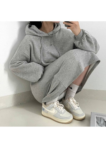 Серое повседневный, домашнее, кэжуал женское теплое платье оверсайз No Brand однотонное