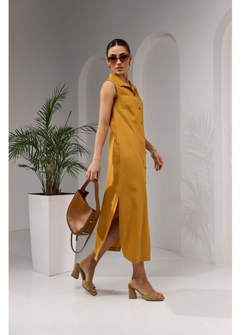 Горчичное платье на пуговицах 3021 горчица Triko Bakh