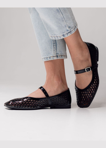 Женские балетки перфорированные Krula | чёрные перфорация натуральная кожа (322029602)