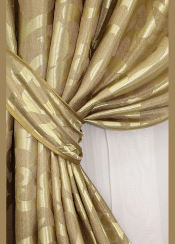 Комплект шторы тюль спальни долговечные Золотистый 2 шт штор 1.5 х 2.7 м + тюль 4 х 2.7 м (П4К-Е091шВ-5) No Brand (306633080)