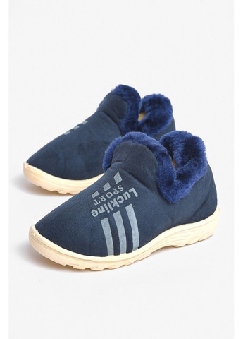 Темно-синие тапочки детские чуни тёмно-синего цвета с мехом Let's Shop
