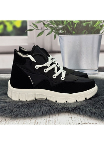 Кросівки жіночі зимові чорні на білій підошві утеплені хутром SV (373195444)