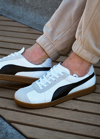 Белые кеды мужские из натуральной кожи + замша белого цвета 35552 Fashion