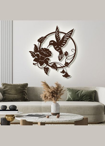 Панно 3D декоративне з об'ємом 15 мм для стін, Колібрі2 60 х 54 см коричневе Декоинт (276708585)