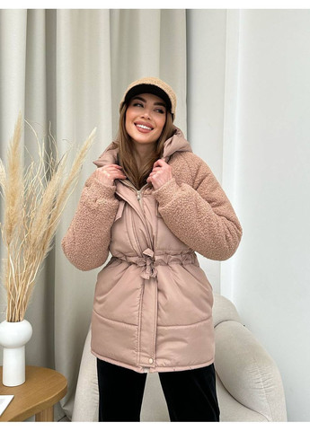 Бежева жіноча зимова куртка плащівка+баранчик Osoblyva
