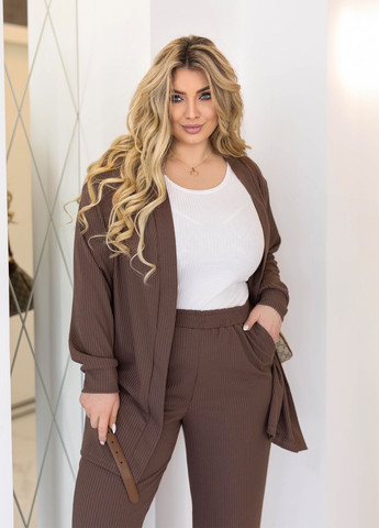 Трикотажний костюм жіночий в рубчик (кардиган + штани) No Brand (330260422)