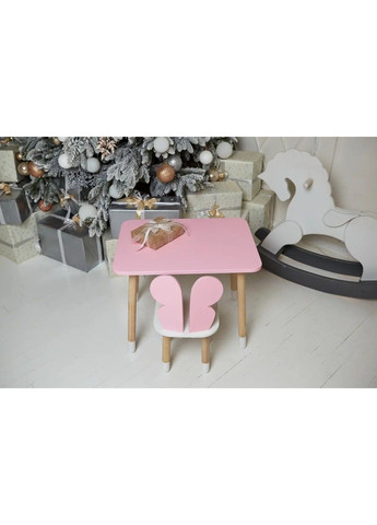 Дитячий прямокутний столик (Рожевий) та стільчик Метелик (Рожевий з білим) No Brand (331639533)