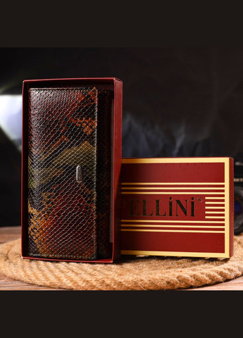 Горизонтальний жіночий гаманець з натуральної шкіри з тисненням під змію 21648 Різнокольоровий Canpellini (337353284)