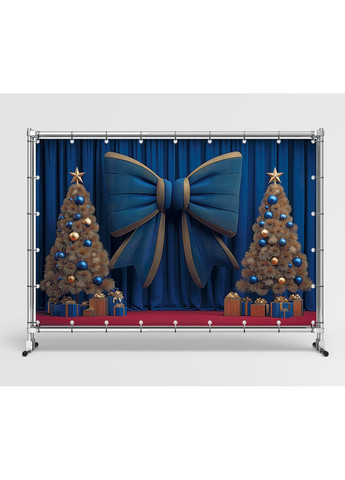 Новорічна фотозона Королівський синій із бантом та ялинками – №46504 Vinylpex (369930132)