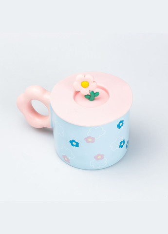 Чашка с крышкой 300 мл керамическая "Цветок" Голубая TS Kitchen (315636095)