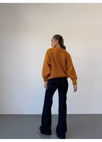 Гірчичний демісезонний жіночий в'язаний светр оверсайз з візерунком MonCher