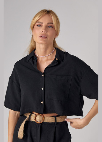 Жіноча льняна сорочка укорочена - чорний Lurex (296470825)