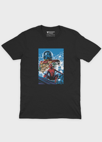Черная летняя мужская футболка с принтом супергероя - человек-паук (ts001-1-bl-006-014-068-f) Modno