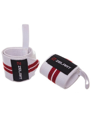 Бинти кистьові для жиму (2шт) STRENGTH WRIST WRAPS SB-167071 (PL, еластан, р-р регулювань, білий-червоний) (SB-167071) Zelart (361439234)