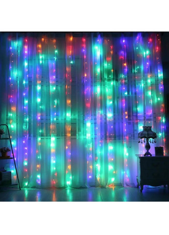 Гірлянда штора водоспад світлодіодна новорічна з роботою від мережі контролером 2х1,5 м 320 лампочок (481883-Prob) Різнобарвна Unbranded (367775609)