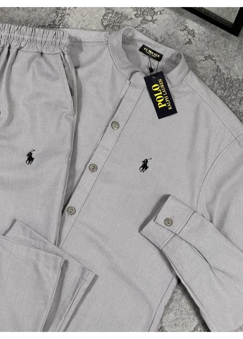 Чоловічий лляний костюм Polo Ralph Lauren шорти+сорочка сірий No Brand (398632044)