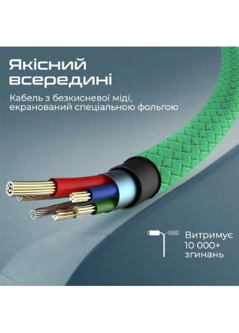 Кабель xCord-Ai USB - Lightning 2А 1 м Green (xcord-ai.green) Promate (323581609)