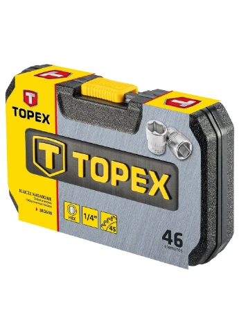 Набір інструментів, набір торцевих головок 1/4", CrV, 46шт Topex (394051537)