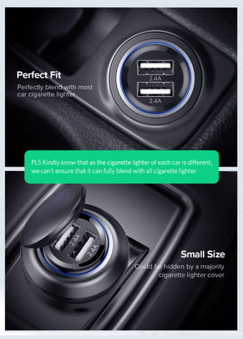 Автомобільний зарядний пристрій ED018 Dual USB 24W 50875 Ugreen (300370029)
