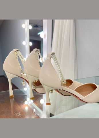 No Brand Свадебные женские туфли для невесты с жемчугом кожа. 6,5 см бежевый з искусственная кожа, — лето (322414675)