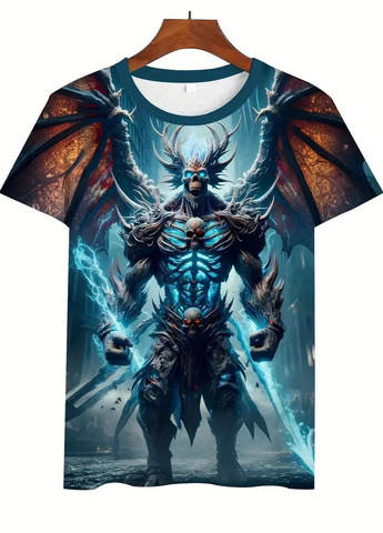 Чорна чоловіча футболка 3d принт скелет демон термо дихаюча m luxaurum025 No Brand